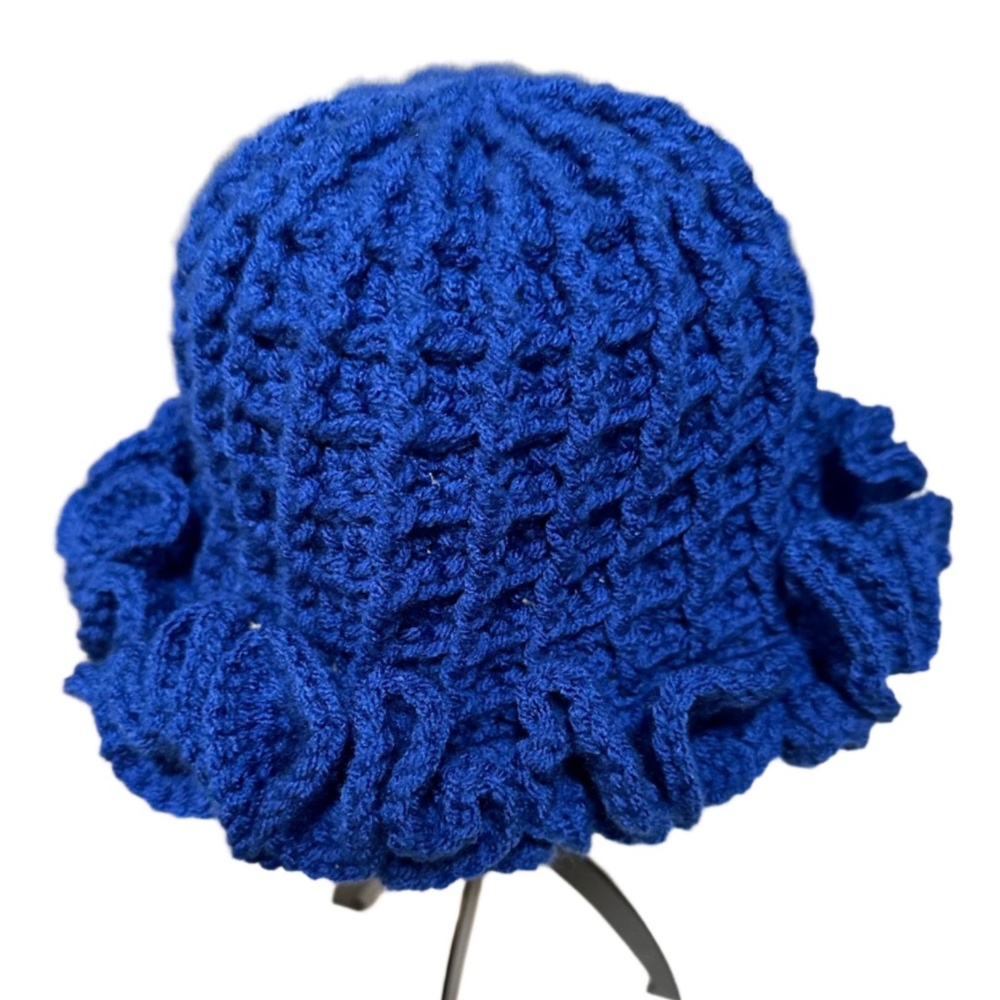 Handmade Blue Ruffle Hat - Artisan Crafted - Picture 6 of 6